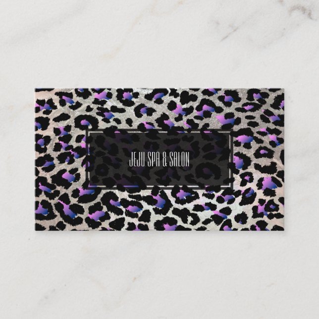 PixDezines leopard/electric pink/faux silver Business Card (Front)