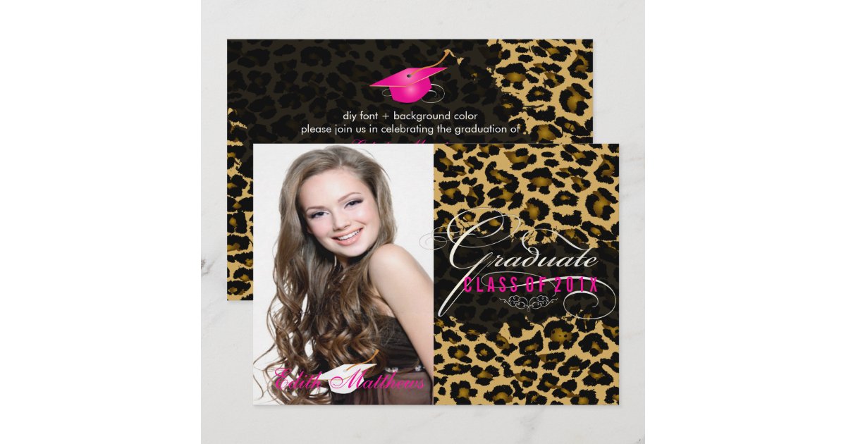 Leopard Graduation Invitations PixDezines Leopard Graduation photo Invitation | Zazzle