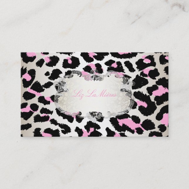 PixDezines leopard/pink champagne Business Card (Front)