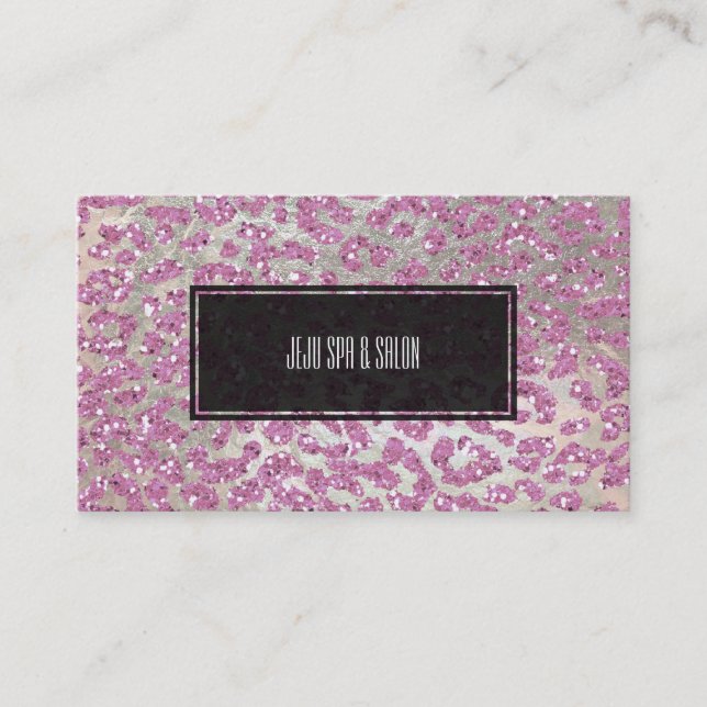 PixDezines leopard/pink/faux gliter+silver Business Card (Front)