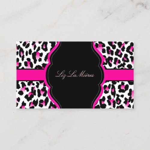 PixDezines Sassy cheetah print/hot pink+black Business Card Template