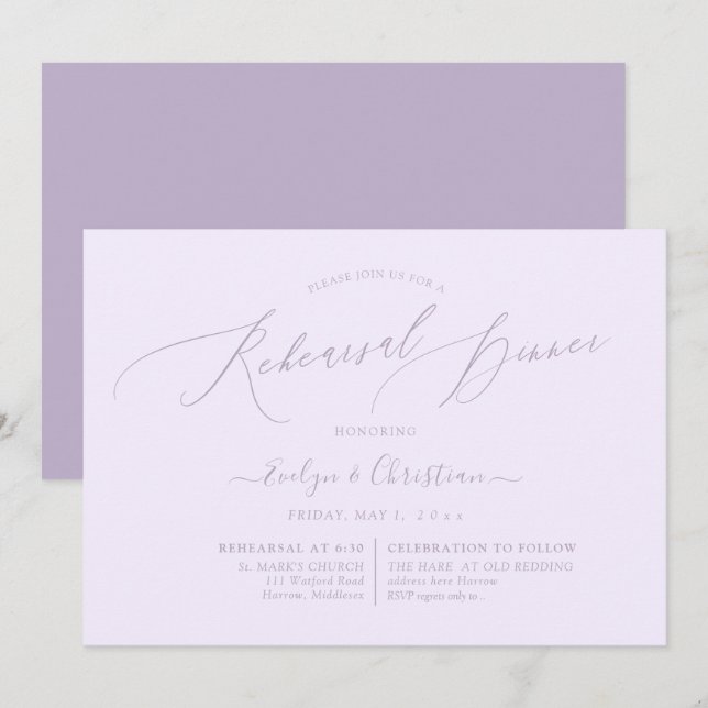 PixDezines Lilac Purpl Minimalist Rehearsal Dinner Invitation (Front/Back)