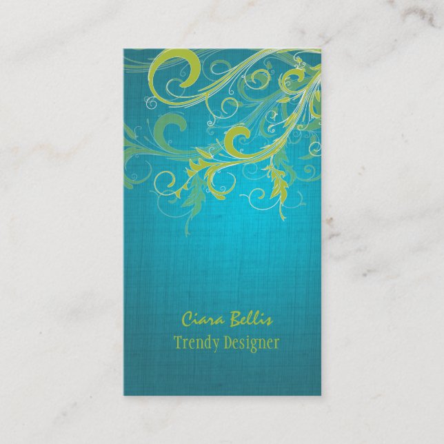 PixDezines lime swirls/faux linen Business Card (Front)