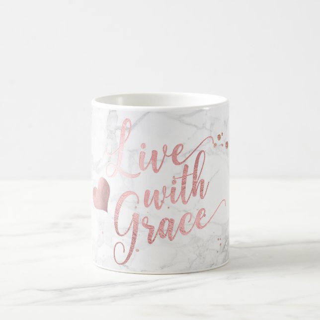 PixDezines LIVE WITH GRACE/Marble+Faux Rose Gold Coffee Mug (Center)