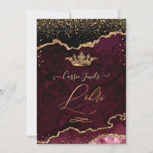 PixDezines Lohri Celebration Burgundy Agate Gold Invitation