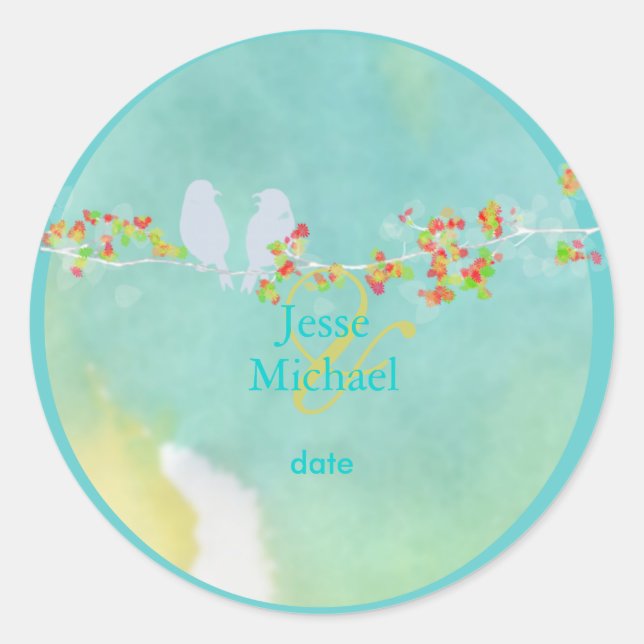 PixDezines Love Birds Classic Round Sticker (Front)