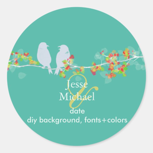 PixDezines Love Birds Classic Round Sticker (Front)