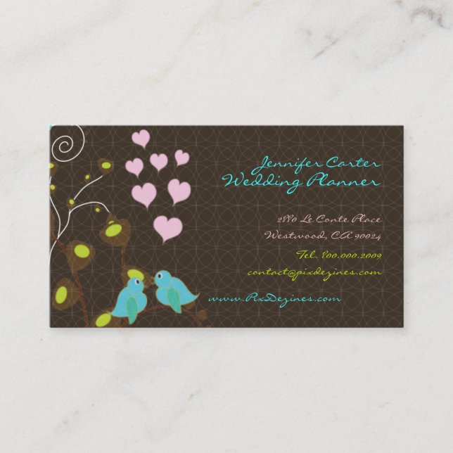 PixDezines love birds+floating hearts/diy colors Business Card (Front)