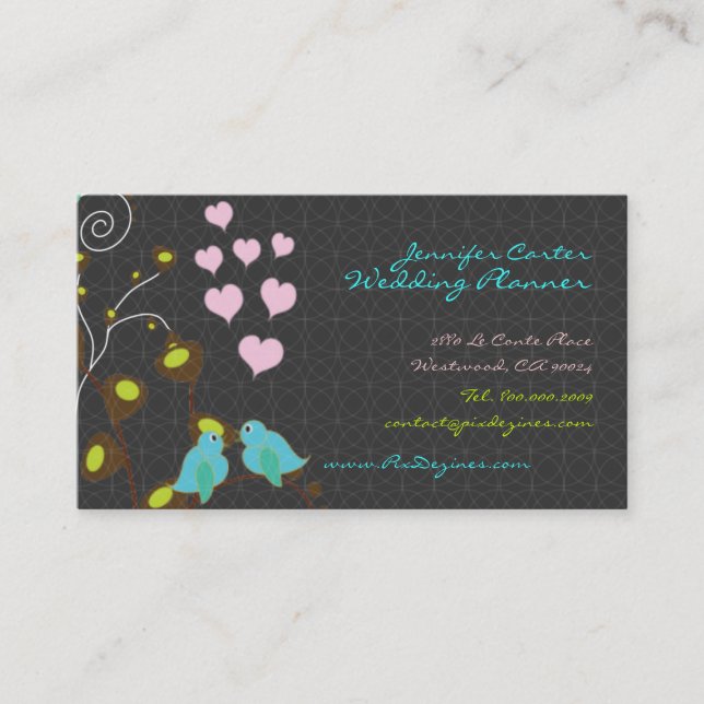PixDezines love birds+floating hearts/diy colors Business Card (Front)