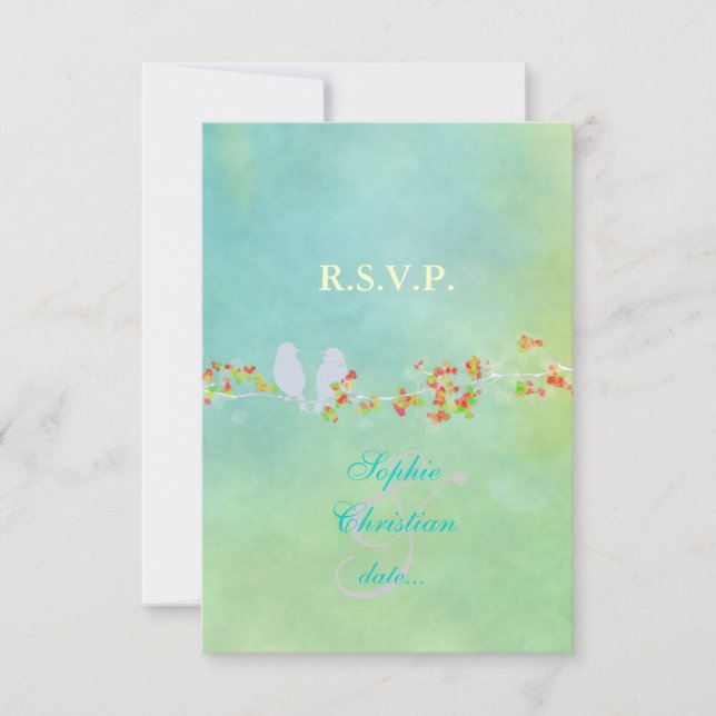 PixDezines Love birds on watercolor, RSVP (Front)