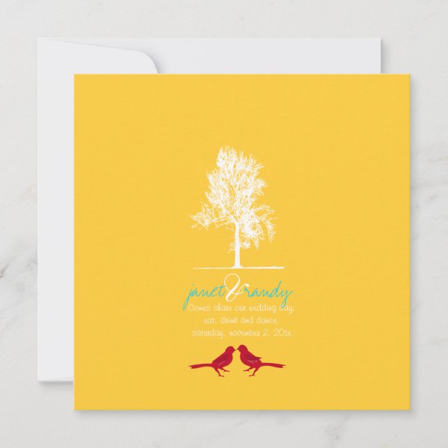PixDezines Love Birds, Red, Oak Tree/DIY color! Invitation (Front)