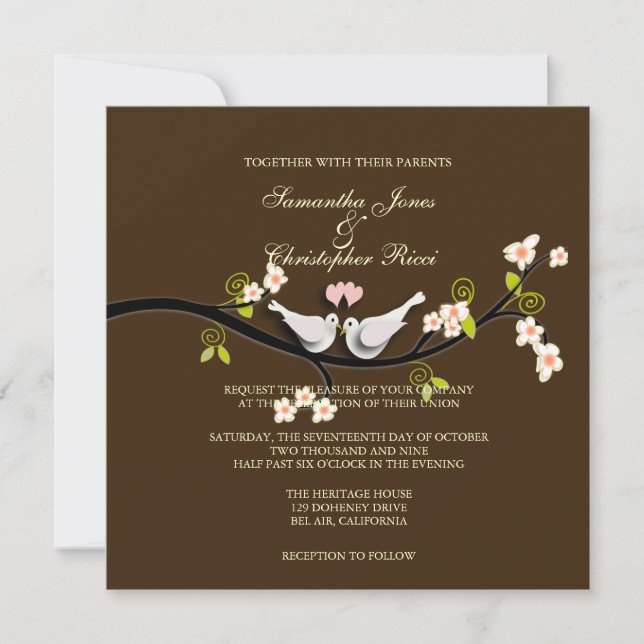 PixDezines Love Birds/White Doves Invitation (Front)