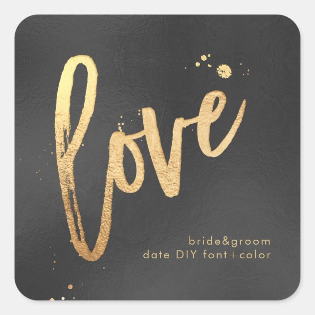 PixDezines Love, faux gold Charcoal Square Sticker (Front)