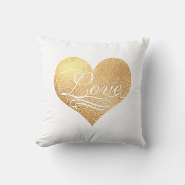 PixDezines Love Faux Gold Heart/DIY color Throw Pillow (Front)