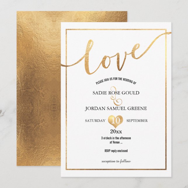 PixDezines Love Faux Gold Hearts Invitation (Front/Back)
