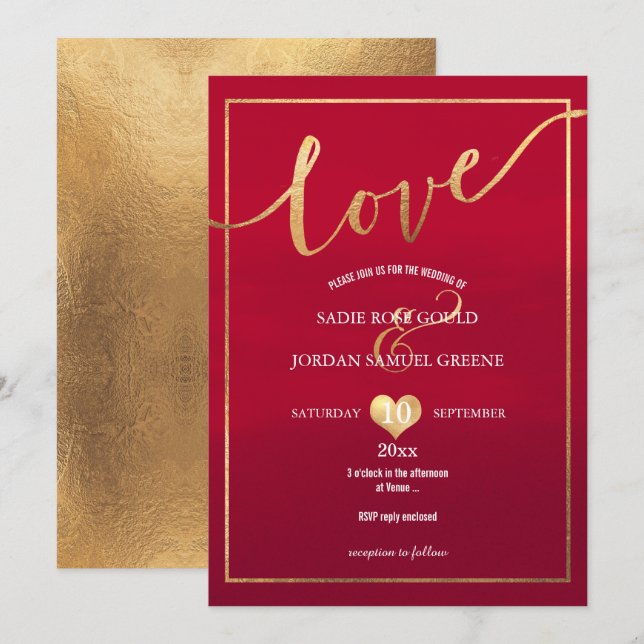 PixDezines Love Faux Gold/Red Velvet Invitation (Front/Back)
