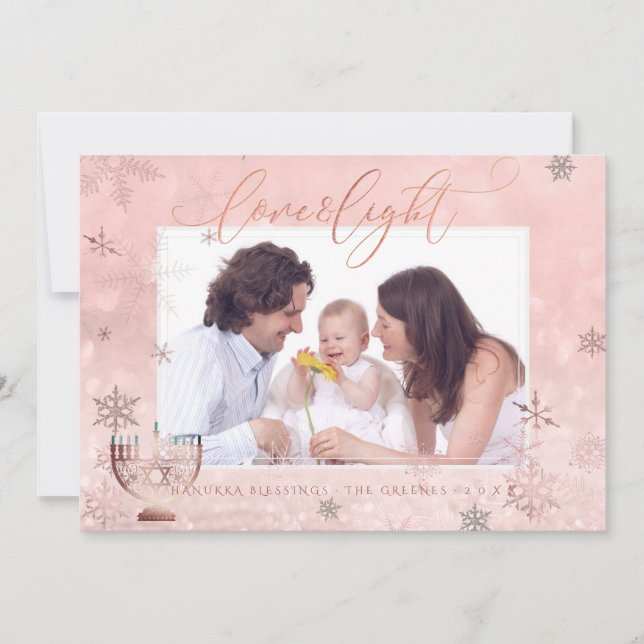 PixDezines Love+ Light Hanukkah Real Snowflakes Holiday Card (Front)