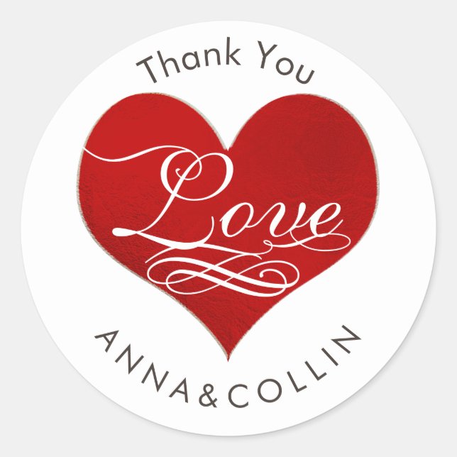 PixDezines Love/Red Heart/Thank You Classic Round Sticker (Front)