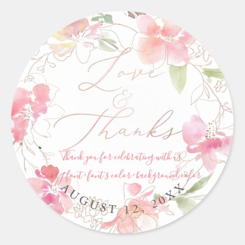PixDezines LoveThanks Floral Watercolor Blush Classic Round Sticker