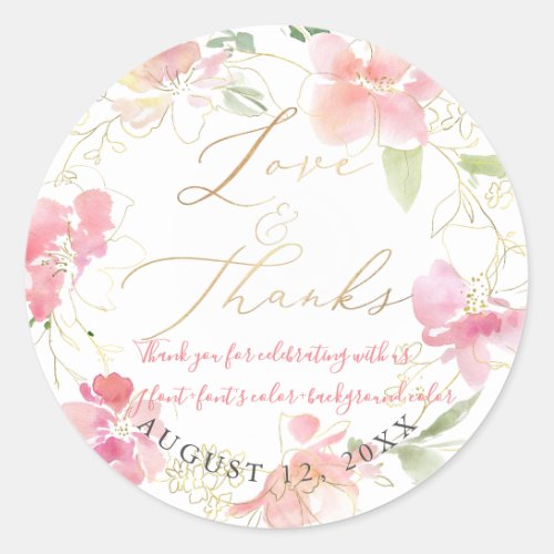 PixDezines LoveThanks Floral Watercolor Blush Classic Round Sticker