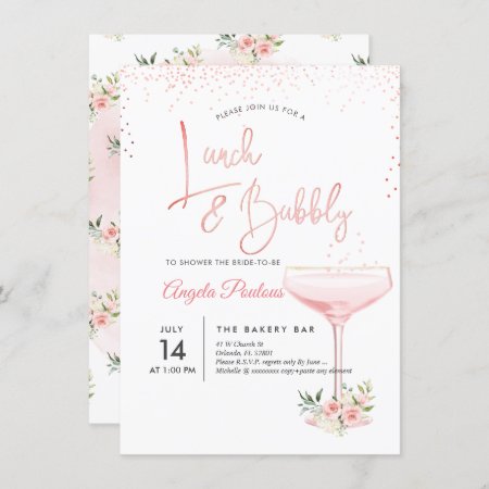 Pixdezines Lunch Bubbly/pink Champagne Glass Invitation