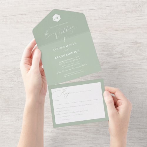 PixDezines Luxe Calligraphy DIY Color Celadon Gree All In One Invitation