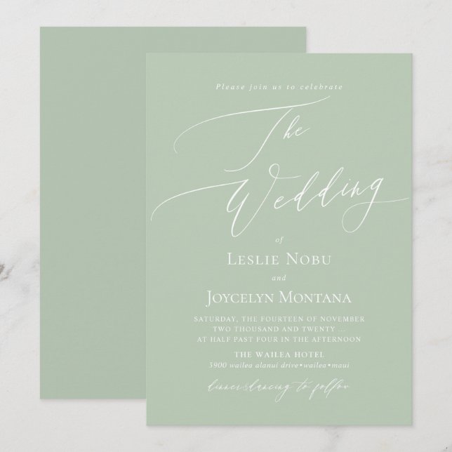 PixDezines Luxe Calligraphy DIY Colors Celadon Invitation (Front/Back)