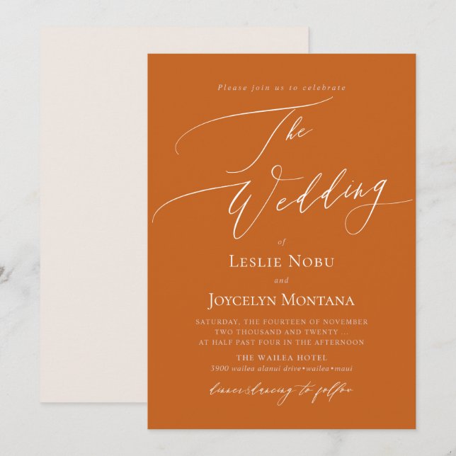 PixDezines Luxe Calligraphy DIY Terracotta Orange Invitation (Front/Back)