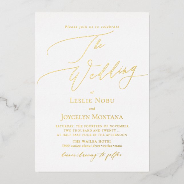 PixDezines Luxe Calligraphy Minimalist Real  Foil  Invitation (Front)