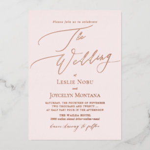 PixDezines Luxe Calligraphy Minimalist Rose Gold Foil Invitation