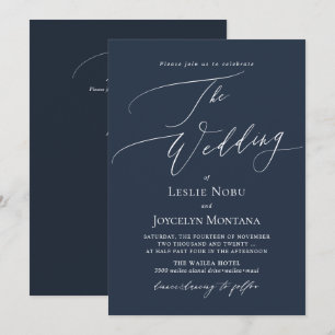 PixDezines Luxe Calligraphy Navy Blue Wedding Invitation