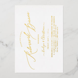 PixDezines Luxe Calligraphy Rehearsal Dinner Real Foil Invitation