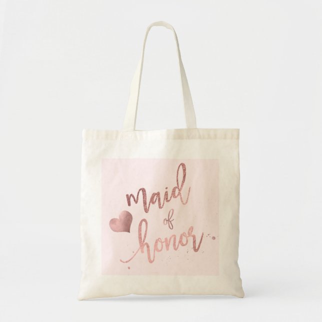 PixDezines Maid of../Faux Rose Gold Script Tote Bag (Front)