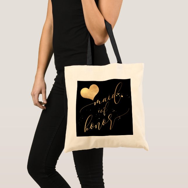 PixDezines Maid of Honor/Faux Gold Calligraphy Tote Bag (Front (Product))