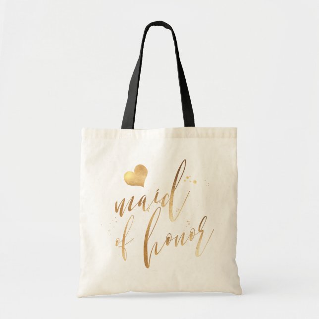 PixDezines Maid of Honor/Faux Gold Script Tote Bag (Front)