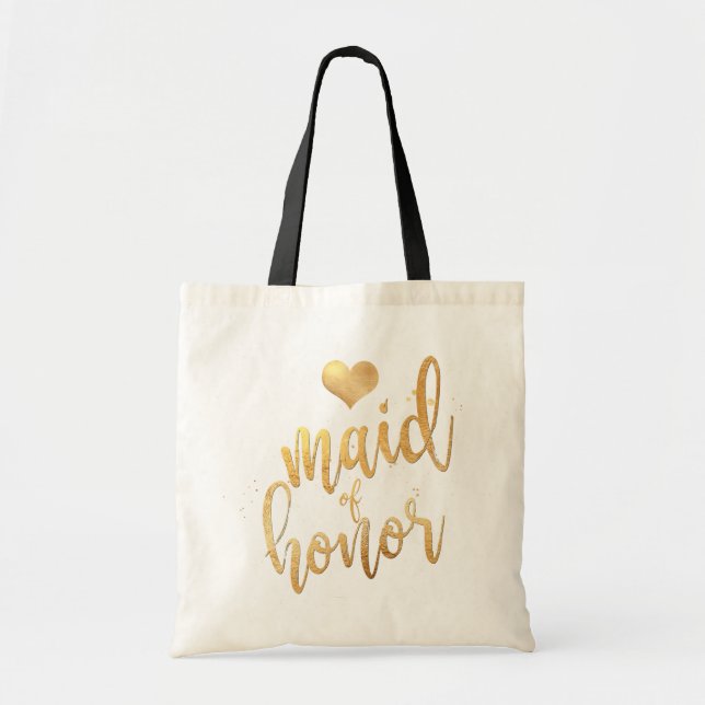 PixDezines Maid of Honor/Faux Gold Script Tote Bag (Front)