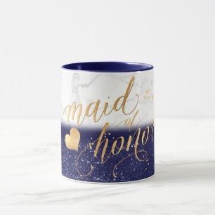PixDezines Maid of Honor/Marble+Gold+Blue Glitter Mug