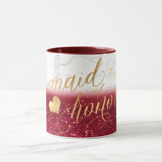 PixDezines Maid of Honor/Marble+Gold+Red Glitter Mug (Center)