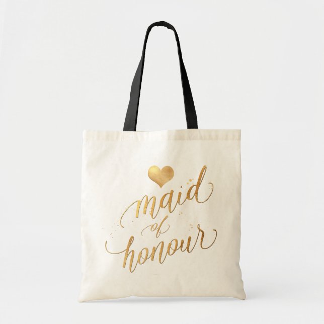 PixDezines Maid of Honour/Faux Gold Script Tote Bag (Front)