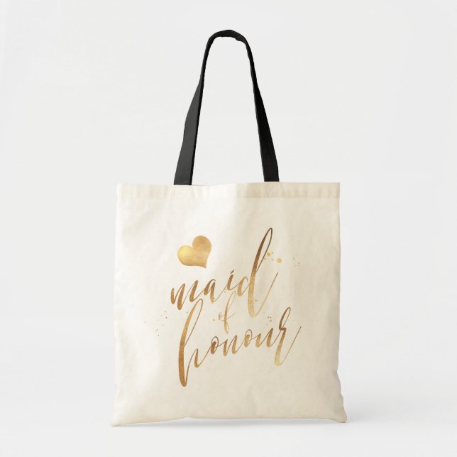 PixDezines Maid of Honour/Faux Gold Script Tote Bag (Front)