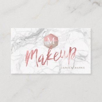 Pixdezines Make-up Artist Marble Faux Rose Gold Business Card by Create_Business_Card at Zazzle