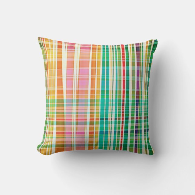 PixDezines malibu plaid+stripes Throw Pillow (Front)