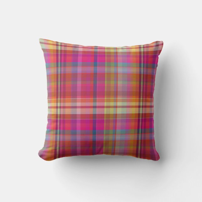 PixDezines malibu plaid+stripes Throw Pillow (Front)