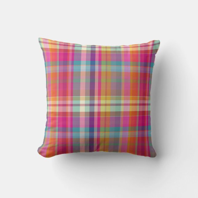 PixDezines malibu plaid+stripes Throw Pillow (Front)