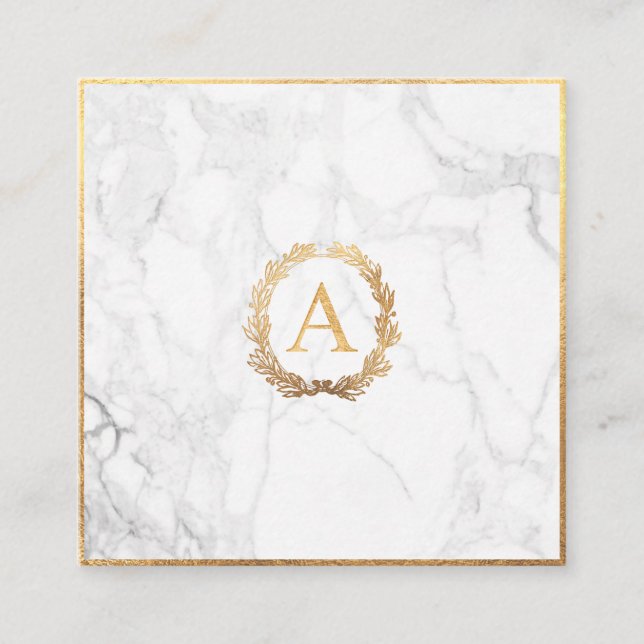 PixDezines Marble+DIY Faux Gold Monogram Square Business Card (Front)