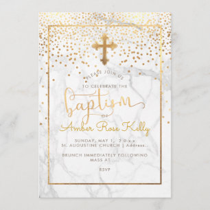 PixDezines Marble+Faux Gold Confetti/Baptism Invitation