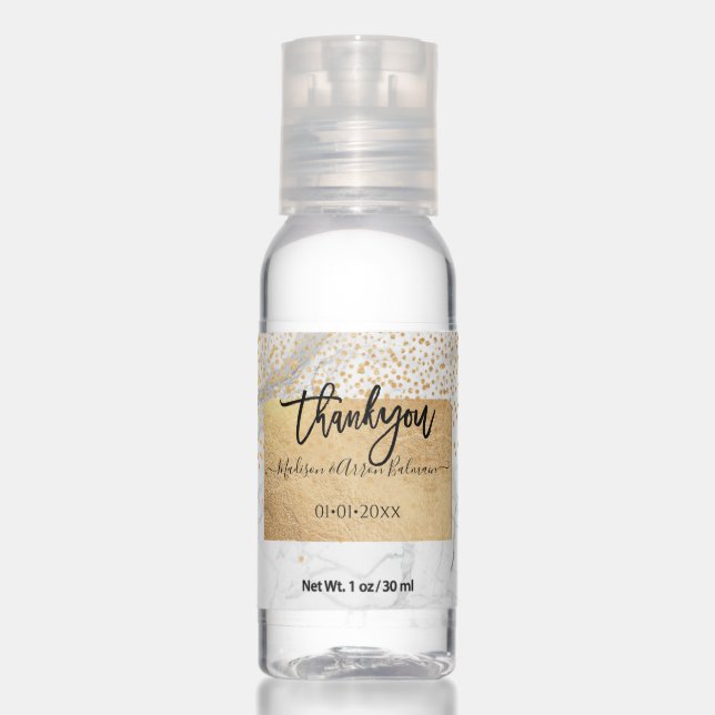 PixDezines Marble Faux Gold Confetti Hand Sanitizer (Front)