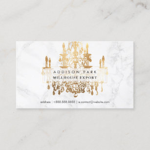 PixDezines marble faux gold crystal chandelier Business Card