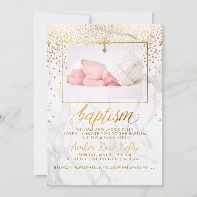 PixDezines Marble Faux Gold Dots/Baptism Card (Front)
