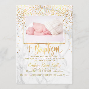 PixDezines Marble+Faux Gold Dots/Baptism Invitation